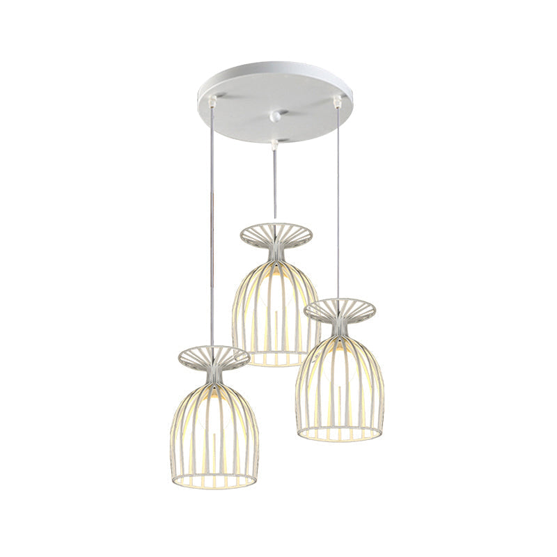 Suspension Cage Shade - Plafonnier industriel en verre à vin et métal pour salle à manger (noir/blanc, 3 lumières)