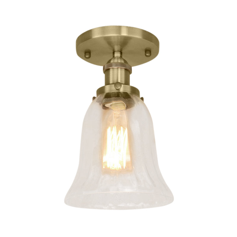 Industrial Flared Glass Semi Flush Mount Light with Clear Bulb in Black/Bronze/Copper