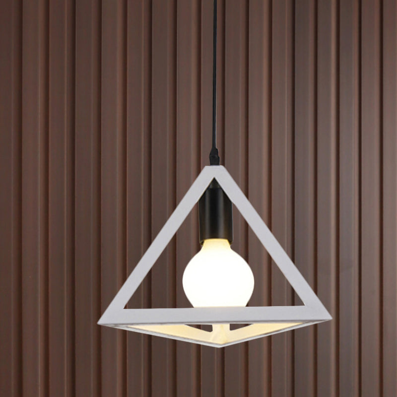 Retro Stylish Metal Hanging Lamp with Triangle Cage Shade - Red/Blue Pendant Lighting Fixture for Living Room
