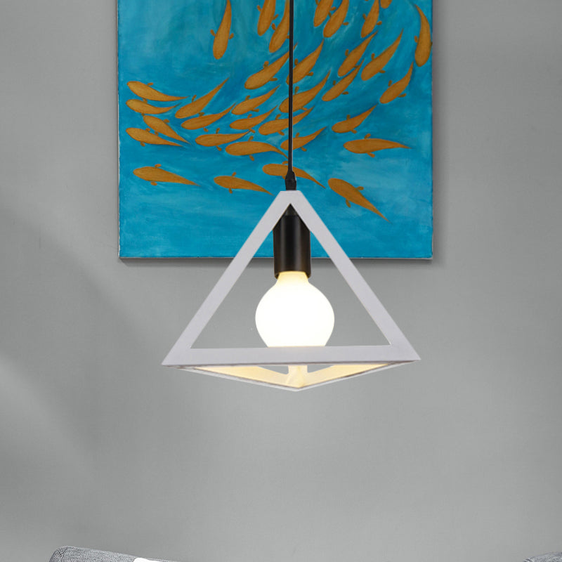 Retro Stylish Metal Hanging Lamp with Triangle Cage Shade - Red/Blue Pendant Lighting Fixture for Living Room
