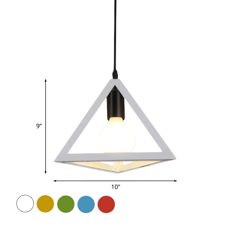 Retro Stylish Metal Hanging Lamp with Triangle Cage Shade - Red/Blue Pendant Lighting Fixture for Living Room
