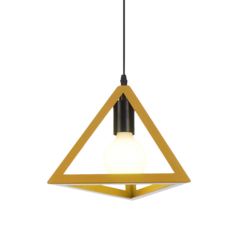 Retro Stylish Metal Hanging Lamp With Colorful Triangle Cage Shade Pendant Lighting For Living Room