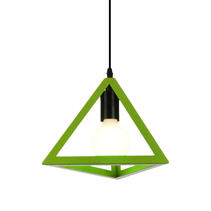 Retro Stylish Metal Hanging Lamp with Triangle Cage Shade - Red/Blue Pendant Lighting Fixture for Living Room