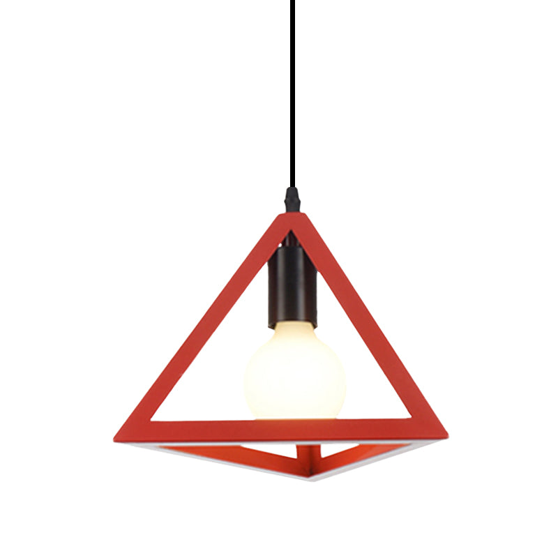 Retro Stylish Metal Hanging Lamp with Triangle Cage Shade - Red/Blue Pendant Lighting Fixture for Living Room