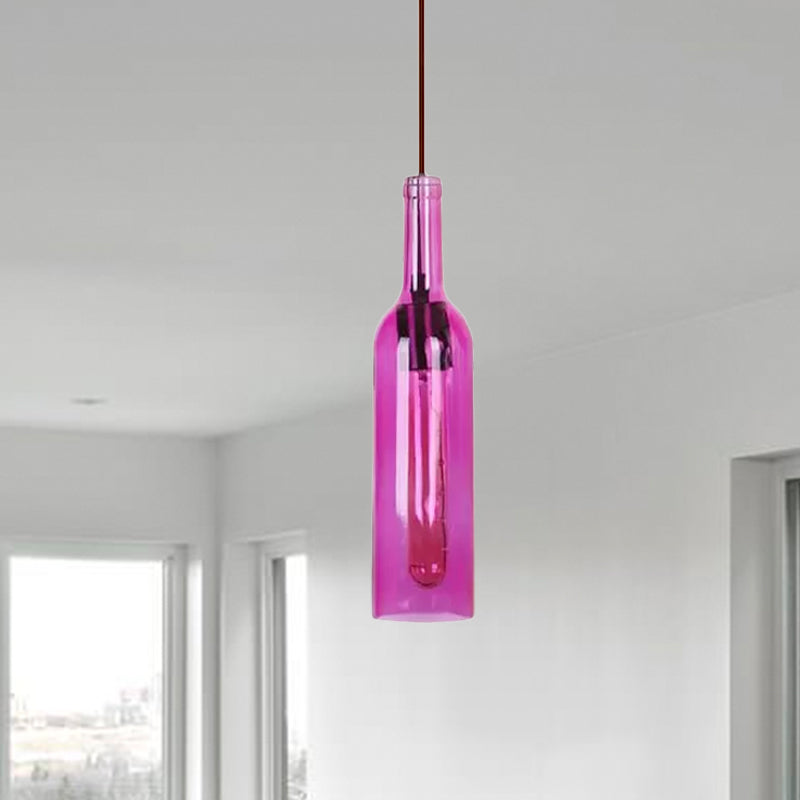 Vintage Glass Wine Bottle Suspension Lamp - Red/Yellow 1 Head Hanging Light Fixture for Dining Room