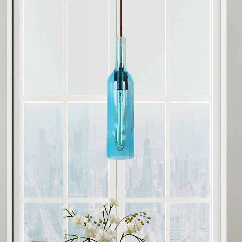 Vintage Style Glass Wine Bottle Suspension Lamp For Dining Room - Red/Yellow 1 Head Hanging Light