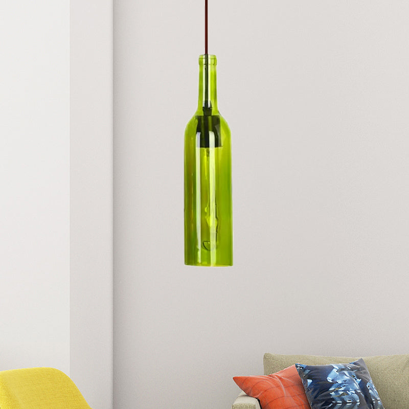 Vintage Style Glass Wine Bottle Suspension Lamp For Dining Room - Red/Yellow 1 Head Hanging Light