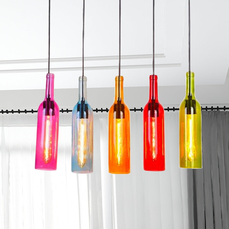 Lampe suspendue industrielle en verre à 3/5 têtes pour bouteilles de vin pour restaurants - Lampe suspendue noire avec auvent rond/linéaire