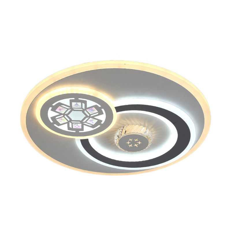 Modern LED Crystal Ceiling Light Fixture - White Flush Mount Lamp with Clear Block Design - Square/Six-Pointed Star/Floral Pattern
