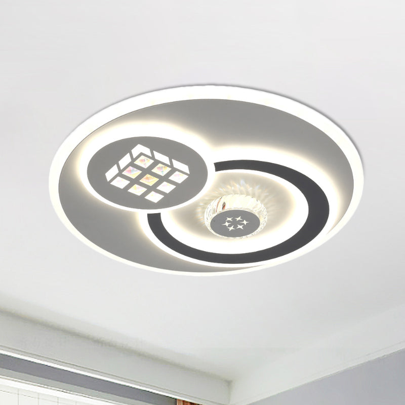 Modern LED Crystal Ceiling Light Fixture - White Flush Mount Lamp with Clear Block Design - Square/Six-Pointed Star/Floral Pattern