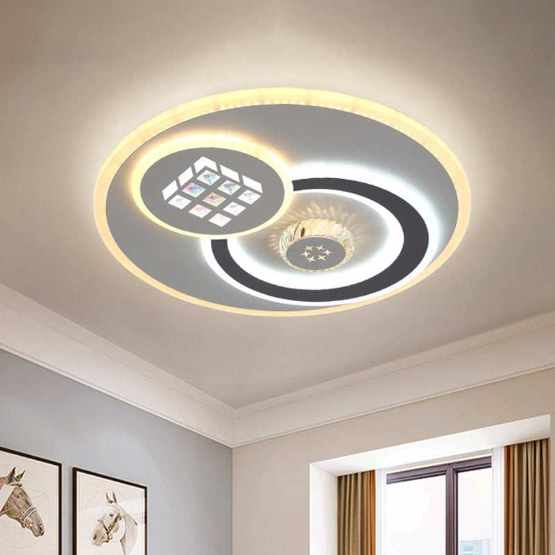 Modern LED Crystal Ceiling Light Fixture - White Flush Mount Lamp with Clear Block Design - Square/Six-Pointed Star/Floral Pattern