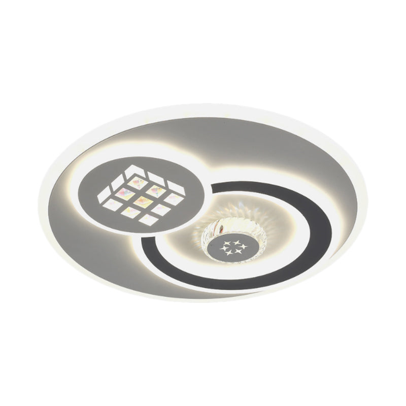 Modern LED Crystal Ceiling Light Fixture - White Flush Mount Lamp with Clear Block Design - Square/Six-Pointed Star/Floral Pattern