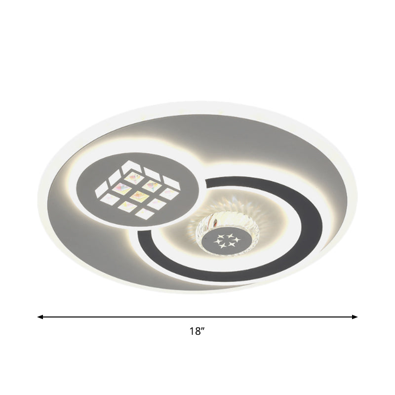 Modern LED Crystal Ceiling Light Fixture - White Flush Mount Lamp with Clear Block Design - Square/Six-Pointed Star/Floral Pattern