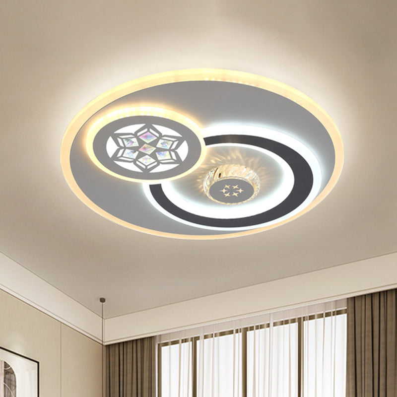 Modern LED Crystal Ceiling Light Fixture - White Flush Mount Lamp with Clear Block Design - Square/Six-Pointed Star/Floral Pattern