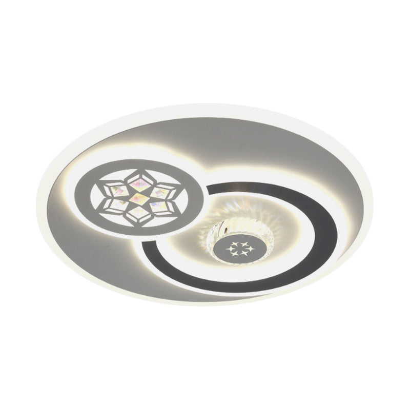 Modern LED Crystal Ceiling Light Fixture - White Flush Mount Lamp with Clear Block Design - Square/Six-Pointed Star/Floral Pattern