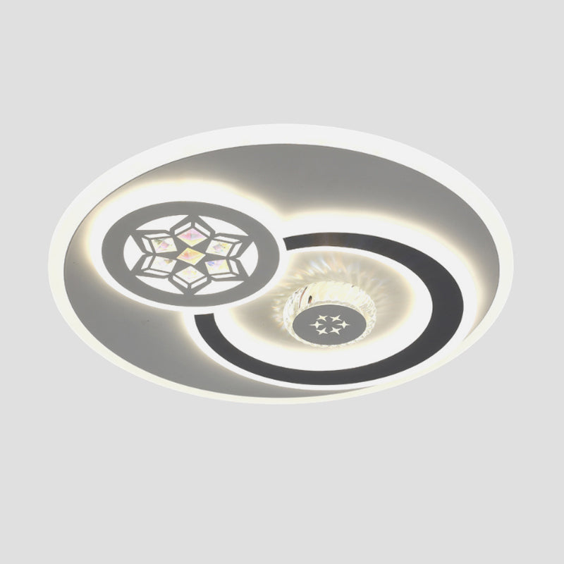 Modern LED Crystal Ceiling Light Fixture - White Flush Mount Lamp with Clear Block Design - Square/Six-Pointed Star/Floral Pattern