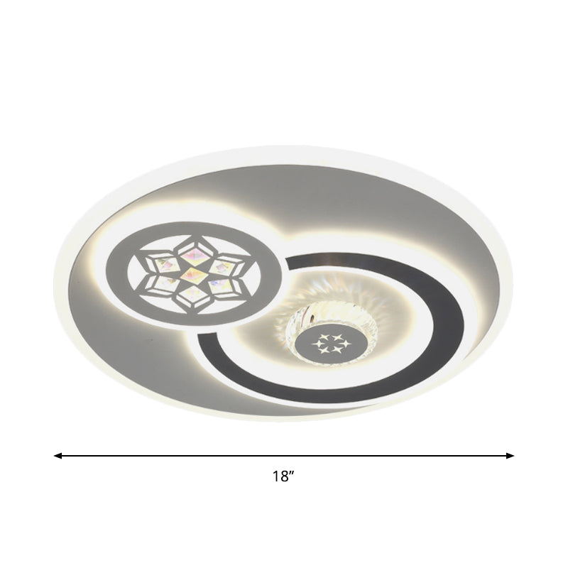 Modern LED Crystal Ceiling Light Fixture - White Flush Mount Lamp with Clear Block Design - Square/Six-Pointed Star/Floral Pattern
