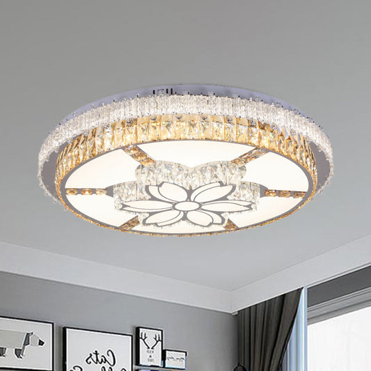 Contemporary LED Flush Mount with Clear Rectangular-Cut Crystals and Flower Design