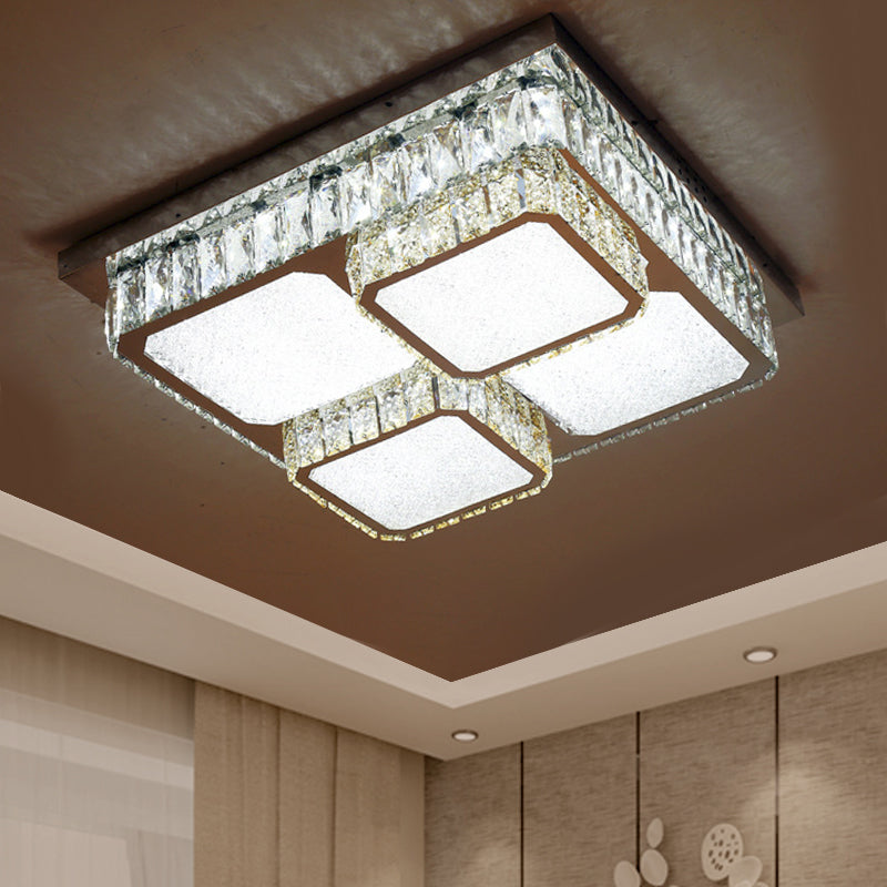 Contemporary Crystal Square Ceiling Lamp with LED Flush Lighting - Clear Beveled Design for Drawing Room