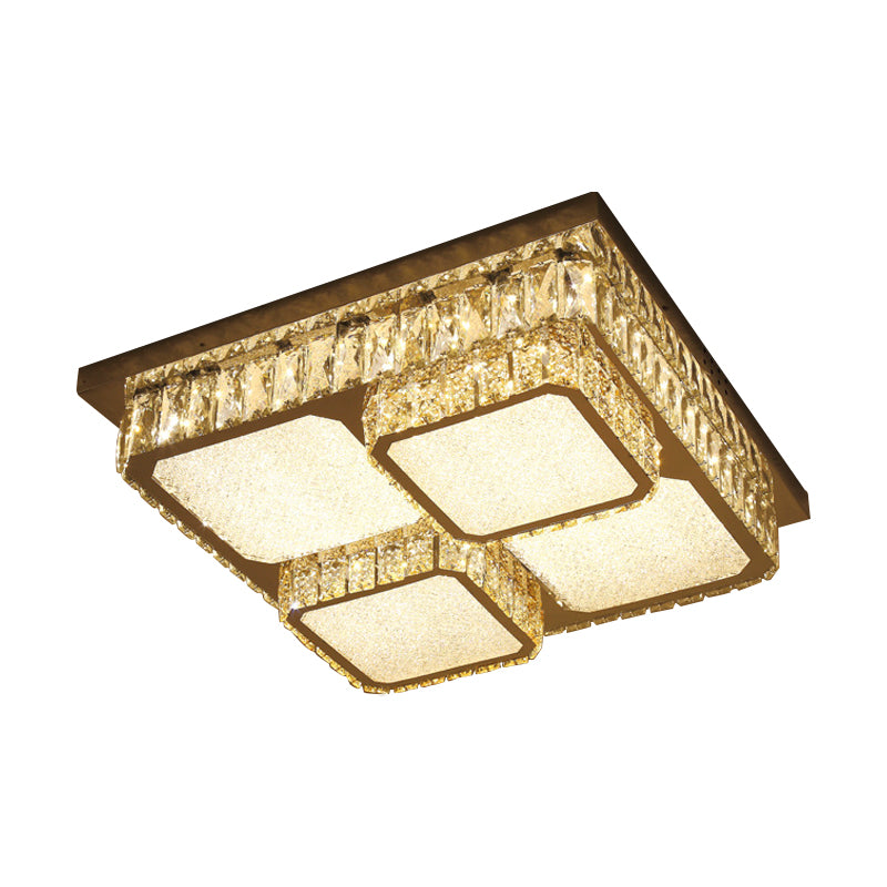 Contemporary Crystal Square Ceiling Lamp with LED Flush Lighting - Clear Beveled Design for Drawing Room