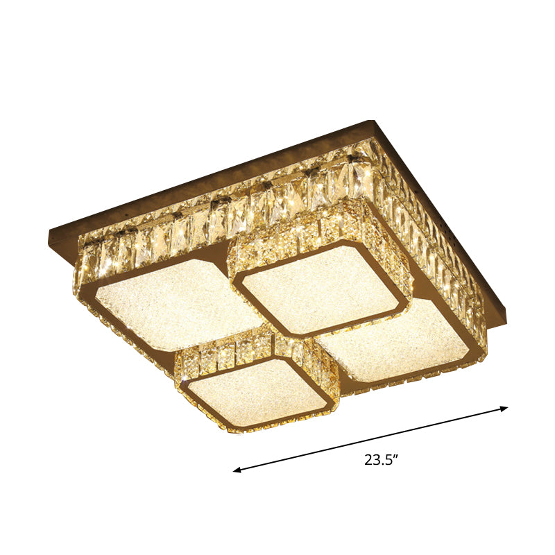 Contemporary Crystal Square Ceiling Lamp with LED Flush Lighting - Clear Beveled Design for Drawing Room