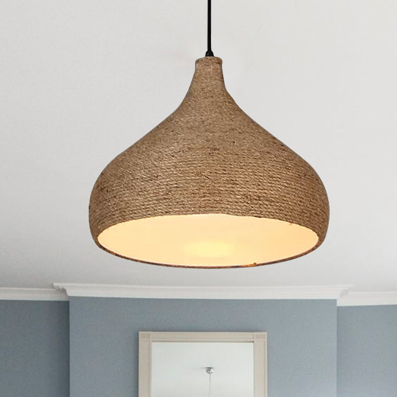 Lampe suspendue élégante en corde de chanvre en forme de larme : lampe à suspension beige d'inspiration Lodge avec 1 ampoule pour le salon