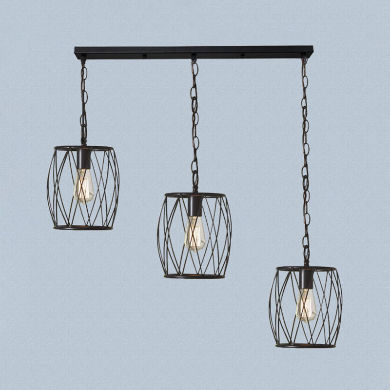 Lampe suspendue élégante en métal noir - Lampe suspendue à 3 ampoules avec abat-jour en cage de style industriel pour hall d'entrée