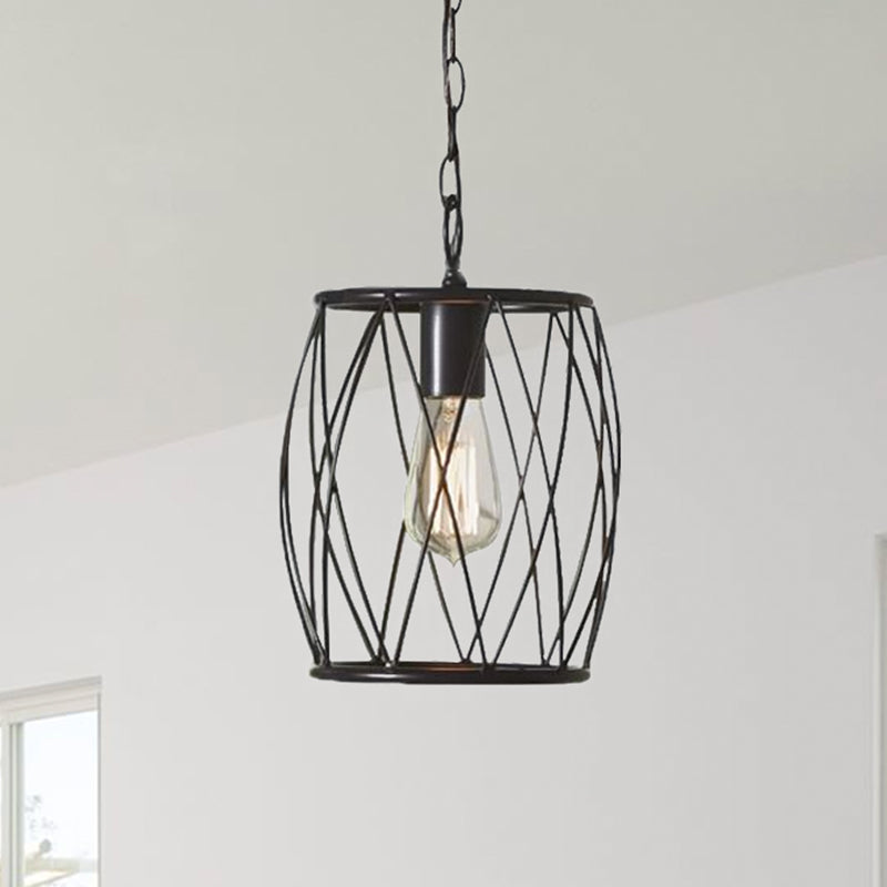 Industrial Black Wire Guard Pendant Lamp With Shade For Dining Room Lighting