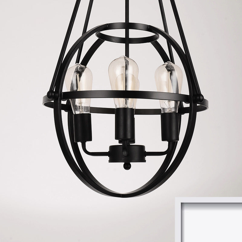 Lustre industriel en métal noir avec 4 têtes et abat-jour en cage pour plafond de salon - 4 têtes Global Lighting