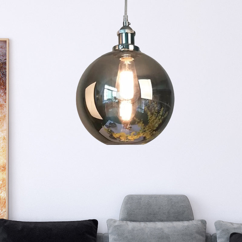 Mirrored Glass Pendant Ceiling Light In Chrome - Vintage Globe/Bowl/Dome Design