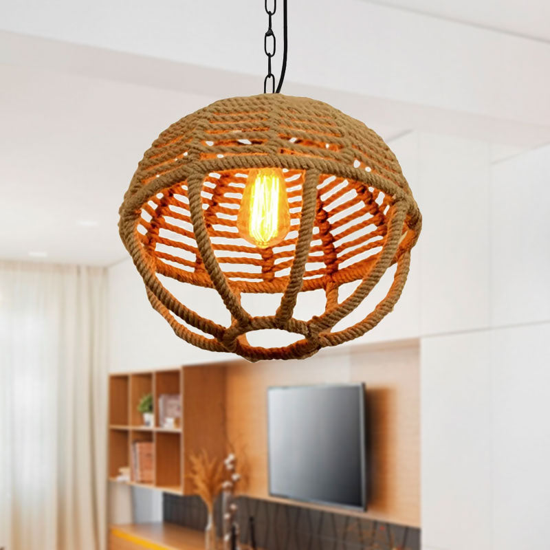 Suspension rétro Global Cage avec corde de chanvre beige pour salon