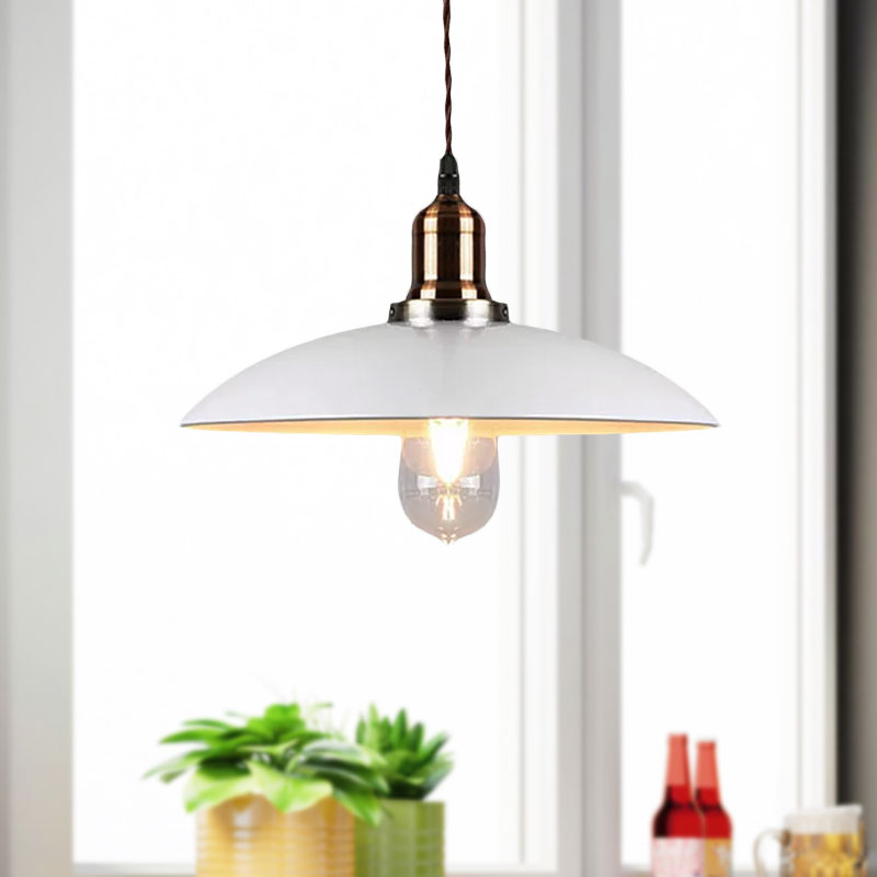 Stylish Cone/Saucer/Dome Shade Pendant Light for Restaurants - White Metal Hanging Pendant
