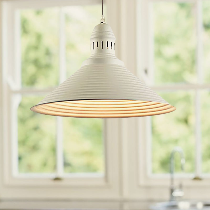 Modern Metal Ribbed Kitchen Pendant Light - Conical/Double Bubble, 1-Light, Red/Yellow/White