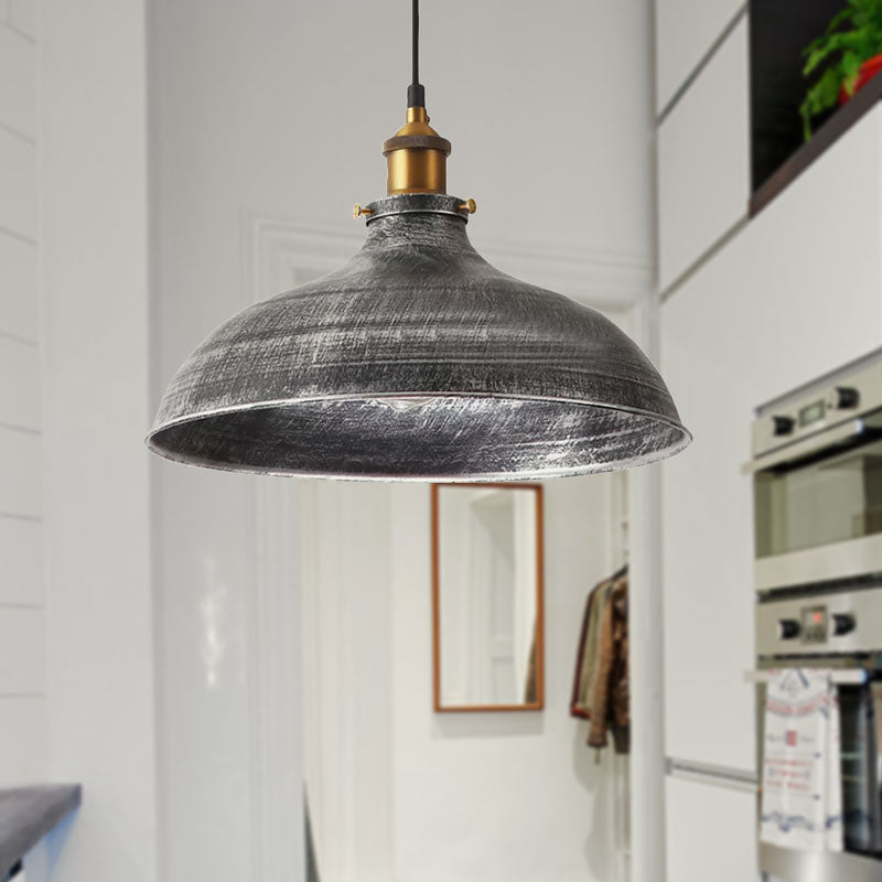 Giulia - Lampe suspendue vintage gris argenté à 1 ampoule avec abat-jour en métal de style antique et cordon enfichable