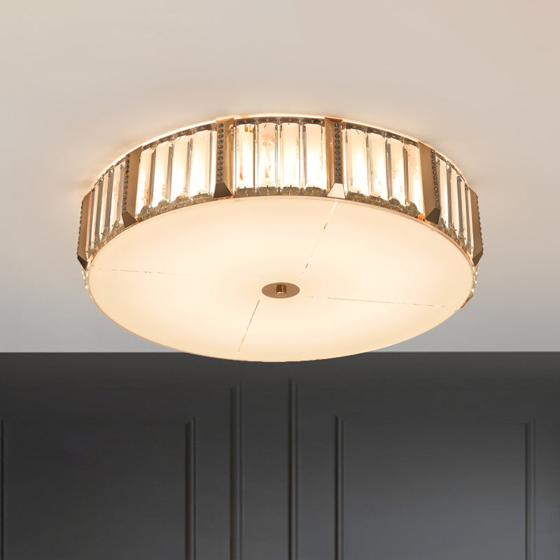 Contemporary Drum Crystal Flush Mount Lamp - 6/8 Bulbs, Clear Rectangular-Cut Crystals, 19.5"/23.5" Wide