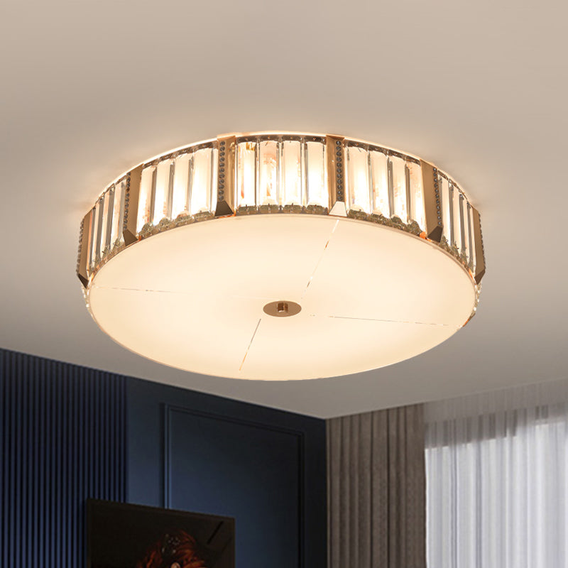 Contemporary Drum Crystal Flush Mount Lamp - 6/8 Bulbs, Clear Rectangular-Cut Crystals, 19.5"/23.5" Wide