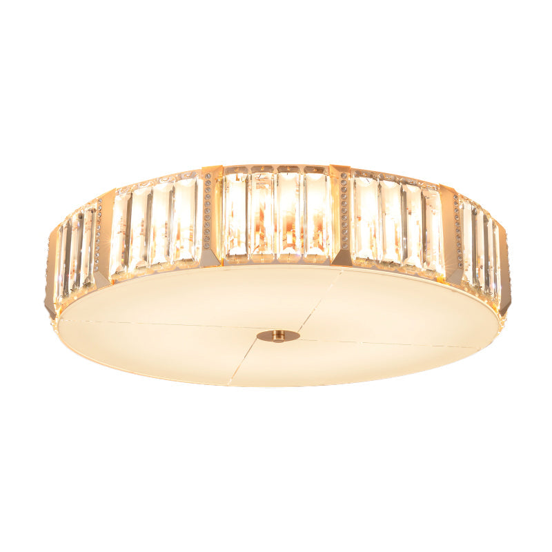 Contemporary Drum Crystal Flush Mount Lamp - 6/8 Bulbs, Clear Rectangular-Cut Crystals, 19.5"/23.5" Wide