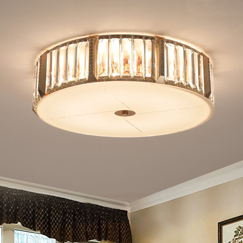 Contemporary Drum Crystal Flush Mount Lamp - 6/8 Bulbs, Clear Rectangular-Cut Crystals, 19.5"/23.5" Wide