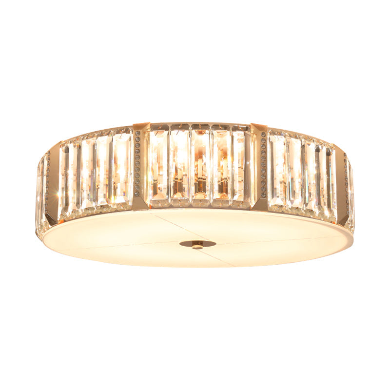 Contemporary Drum Crystal Flush Mount Lamp - 6/8 Bulbs, Clear Rectangular-Cut Crystals, 19.5"/23.5" Wide