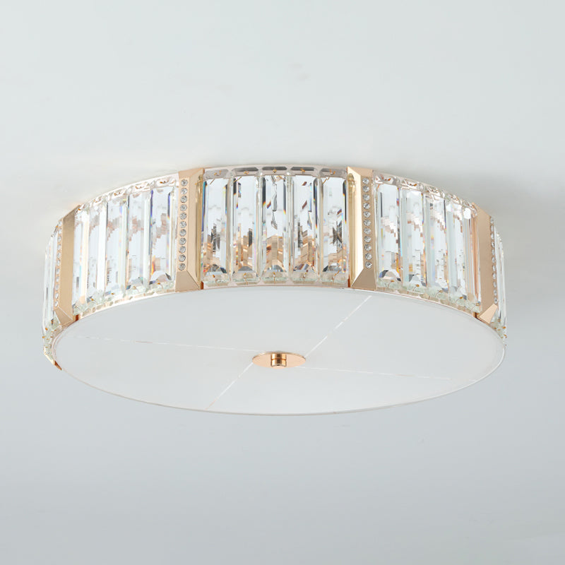 Contemporary Drum Crystal Flush Mount Lamp - 6/8 Bulbs, Clear Rectangular-Cut Crystals, 19.5"/23.5" Wide
