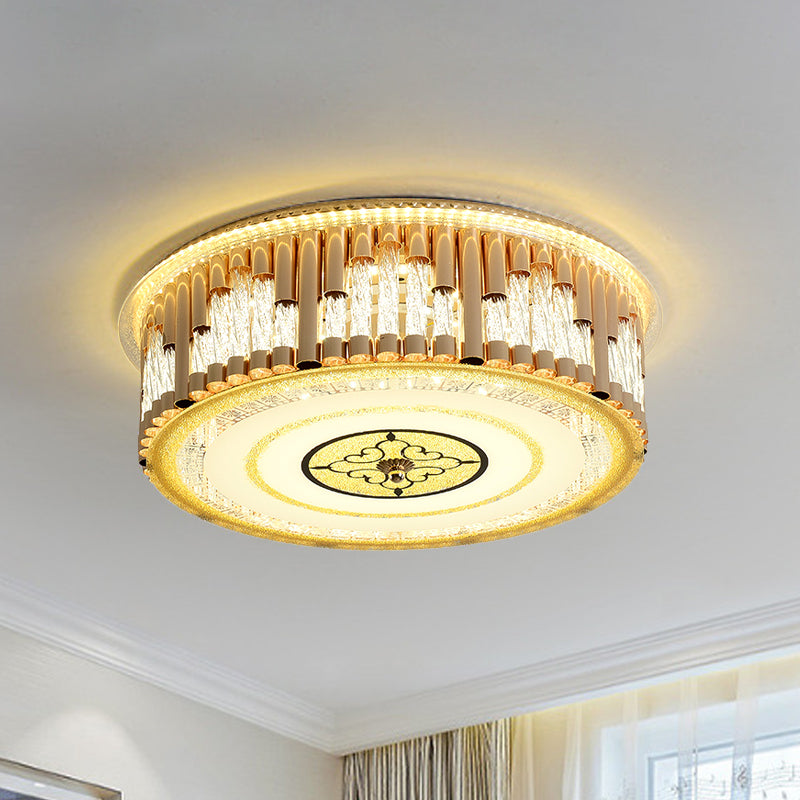 Luminaire de chambre à coucher contemporain à LED encastrable doré avec bandes en cristal transparent