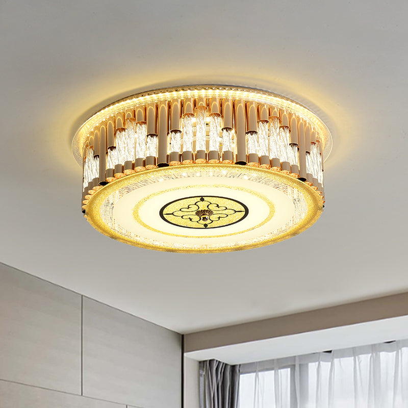 Luminaire de chambre à coucher contemporain à LED encastrable doré avec bandes en cristal transparent