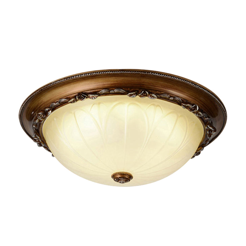 Countryside Brown LED Flush Mount Ceiling Fixture, 14"/16" Width, Ribbed Frosted Glass