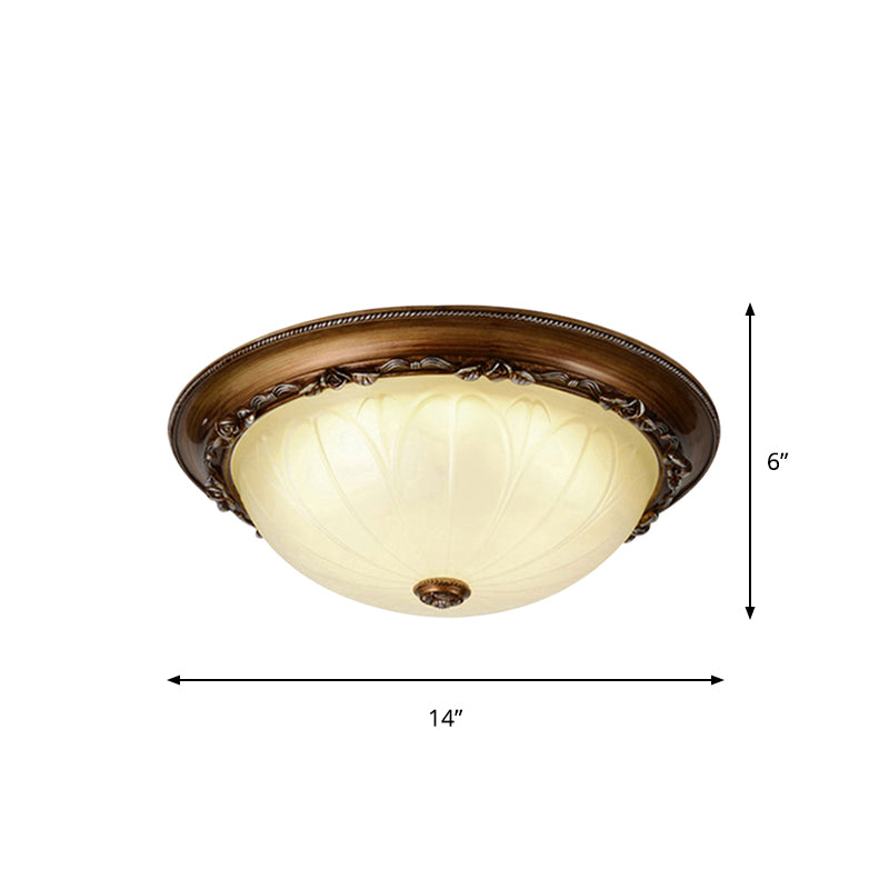 Countryside Brown LED Flush Mount Ceiling Fixture, 14"/16" Width, Ribbed Frosted Glass
