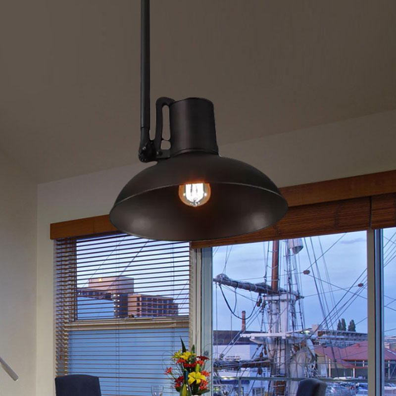 Retro Metal Pendant Light With Adjustable Shade In Matte Black