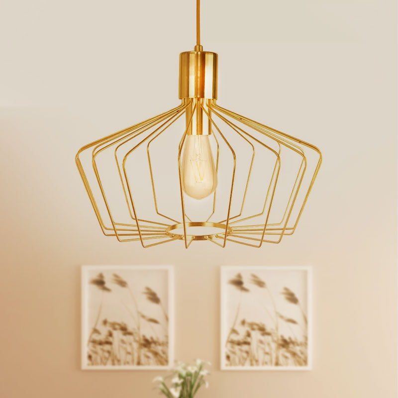Retro Style Geometric Cage Pendant Light - Brass/Copper Indoor Suspension Lamp