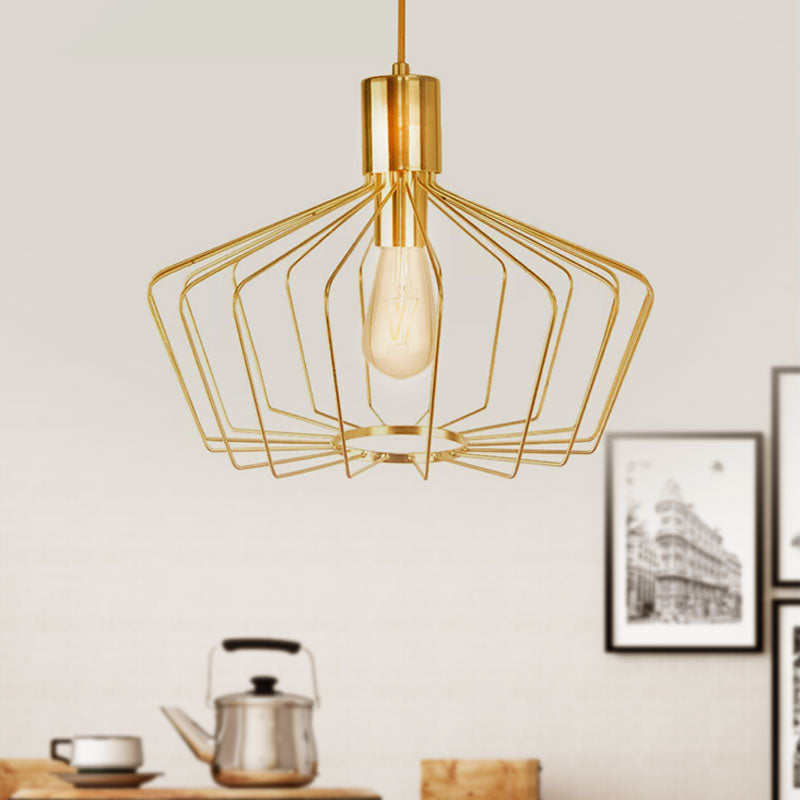 Retro Geometric Cage Suspension Light - Brass/Copper Pendant Lighting - Indoor Metal Fixture