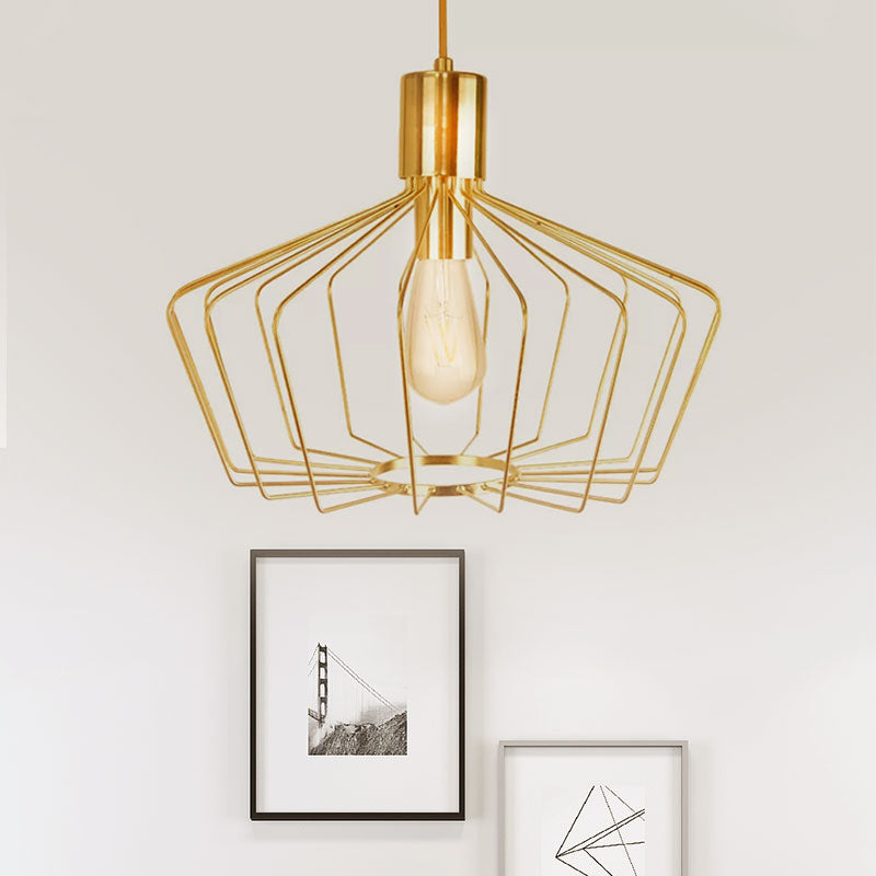 Retro Geometric Cage Suspension Light - Brass/Copper Pendant Lighting - Indoor Metal Fixture