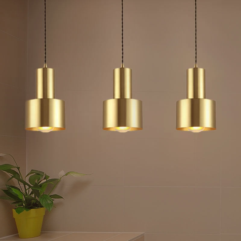 Suspension tambour en laiton de style rétro - Plafonnier en métal pour salon