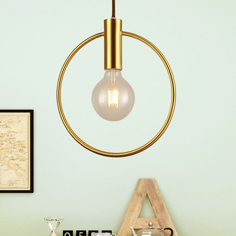 Vintage Gold Metal Pendant Lamp with Open Bulb - Ceiling Light for Hallway